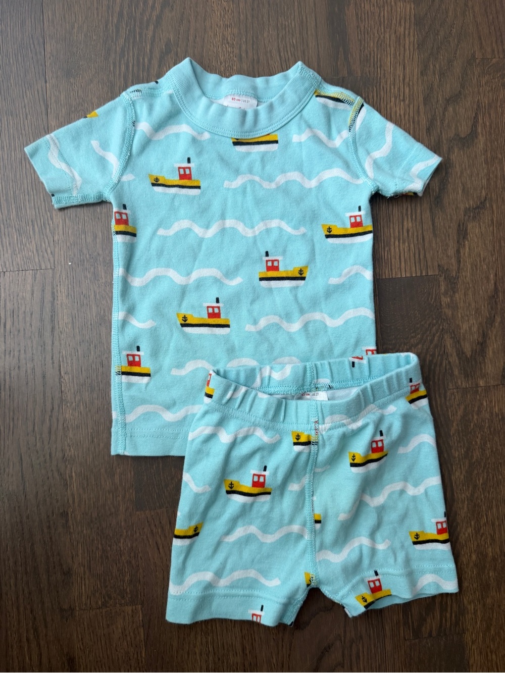 Hanna Andersson Aqua Boat-Print Short Pajama Set